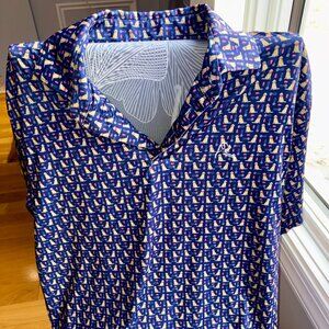 Rhoback Large Polo Golf Shirt with Yellow Lab Dog Red Kong